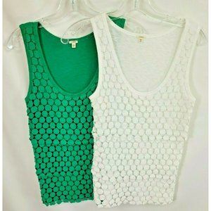 Lot of 2 J Crew XS Cotton Tank Tops White Green